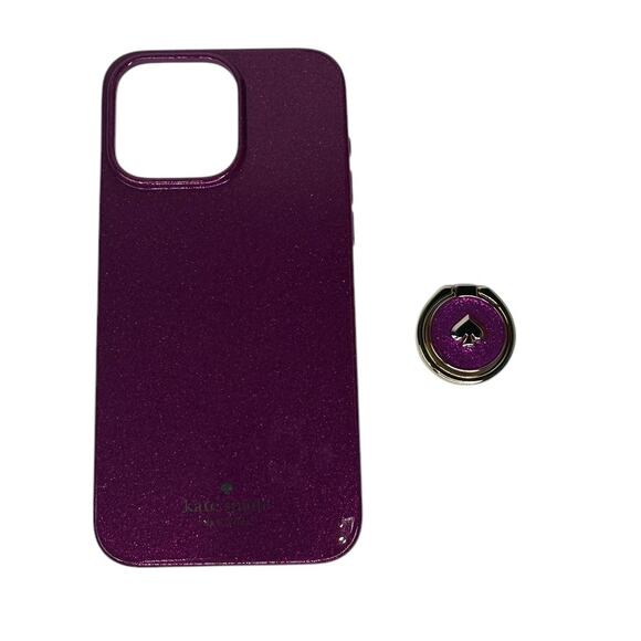 Kate Spade Dark Raspberry Glitter iPhone 15 Pro Max Case with Ring Stand - Picture 4 of 8